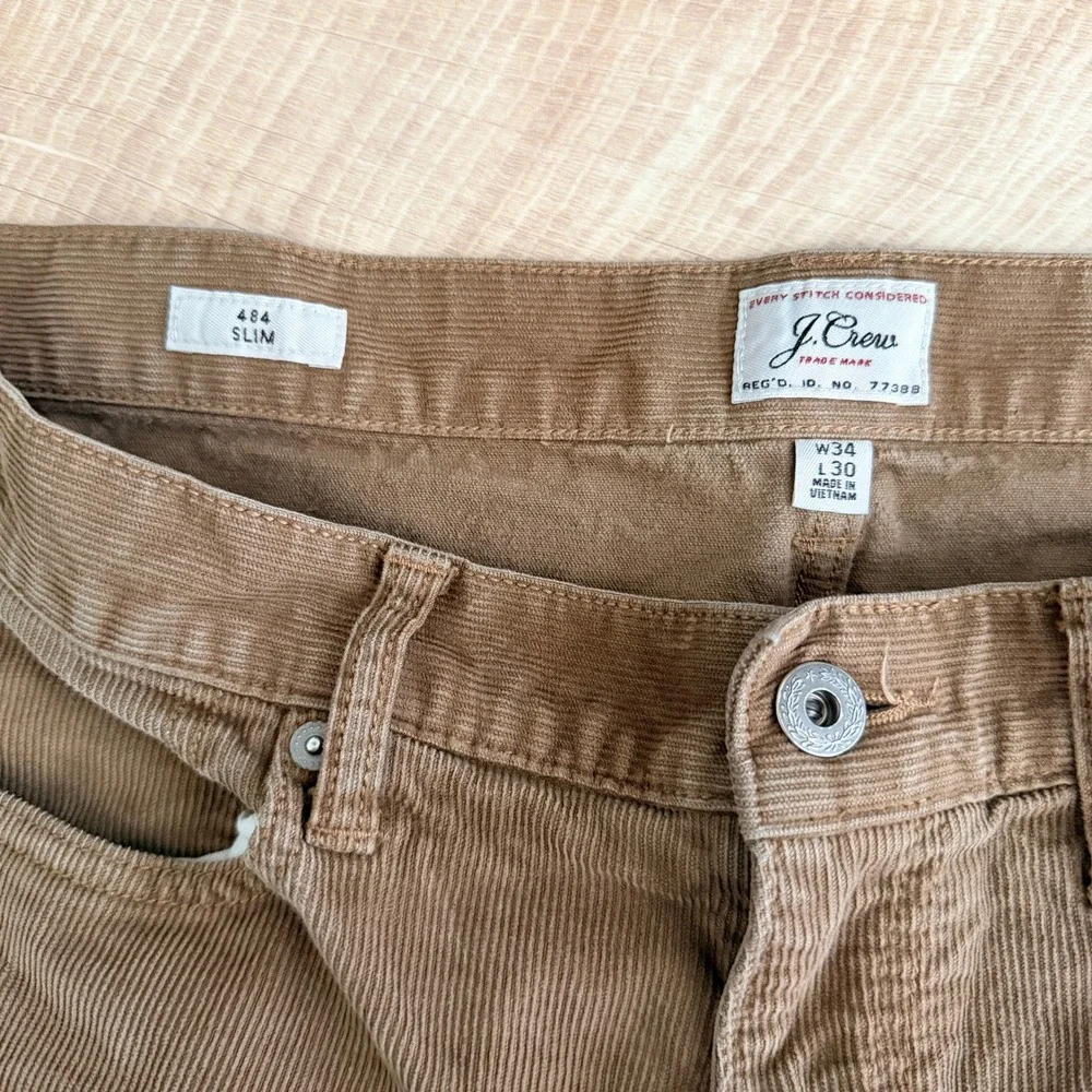 J Crew 484 Slim Corduroy Pants Mens 34x30 Brown‎ Fine Wale Stretch 77388